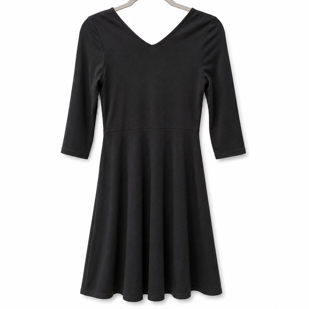 Pact Womens XS Fit & Flare Dress Black Organic Cotton 3/4 Sleeve Minimalist - Picture 2 of 6